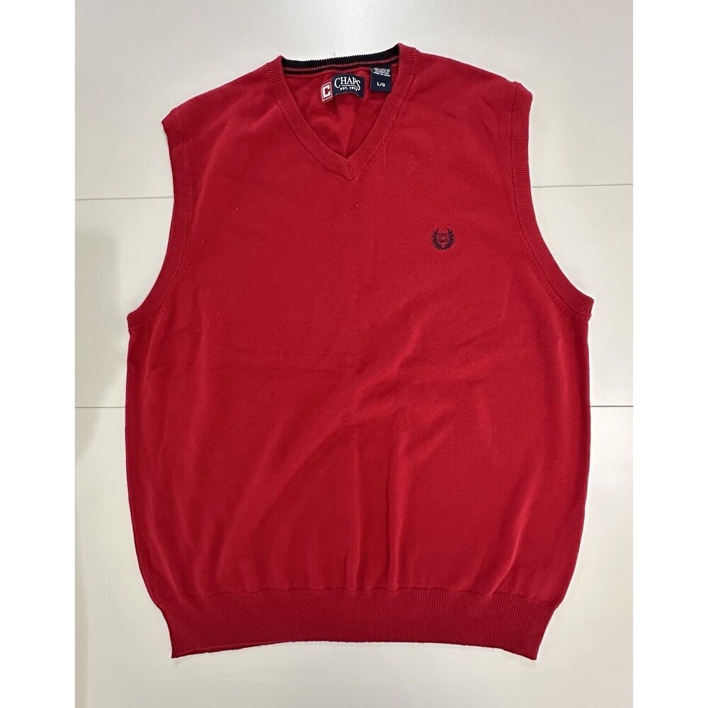 CHAPS MEN'S Red KNIT V-NECK ACADEMIA PREPPY 100% COTTON SWEATER VEST SIZE L